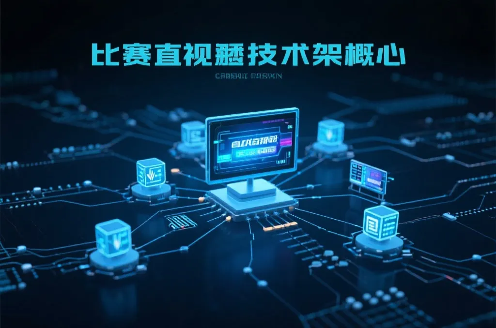 赛事直播技术架构示意，屏幕与网络节点连接